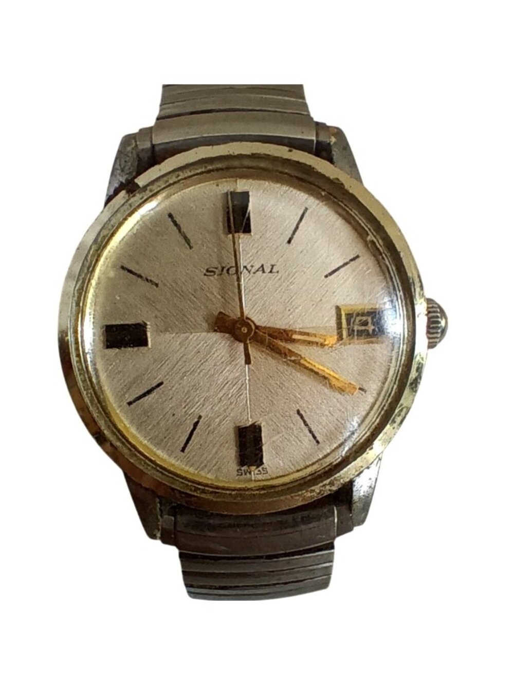 Signal Mens Watch Swiss Made Vintage Stainless Steel Back With Date Feature